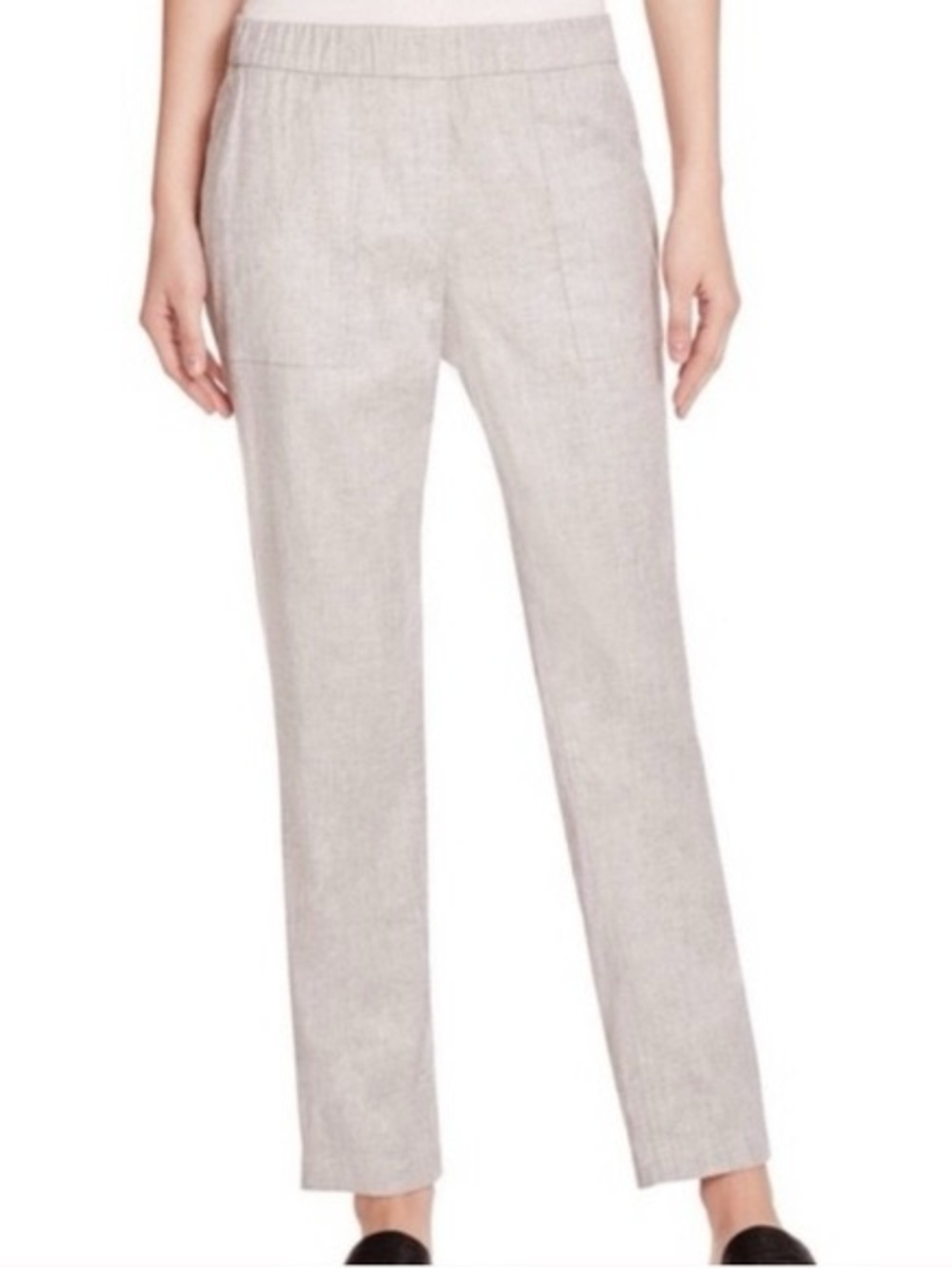 Linen Blend Pull On Straight Leg Pants Light Gray Neutral